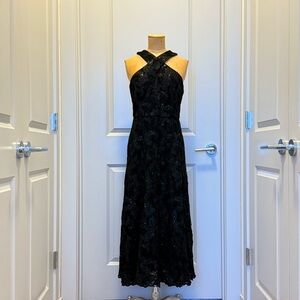 MAGGY LONDON Elegant Black Lace Halter Dress